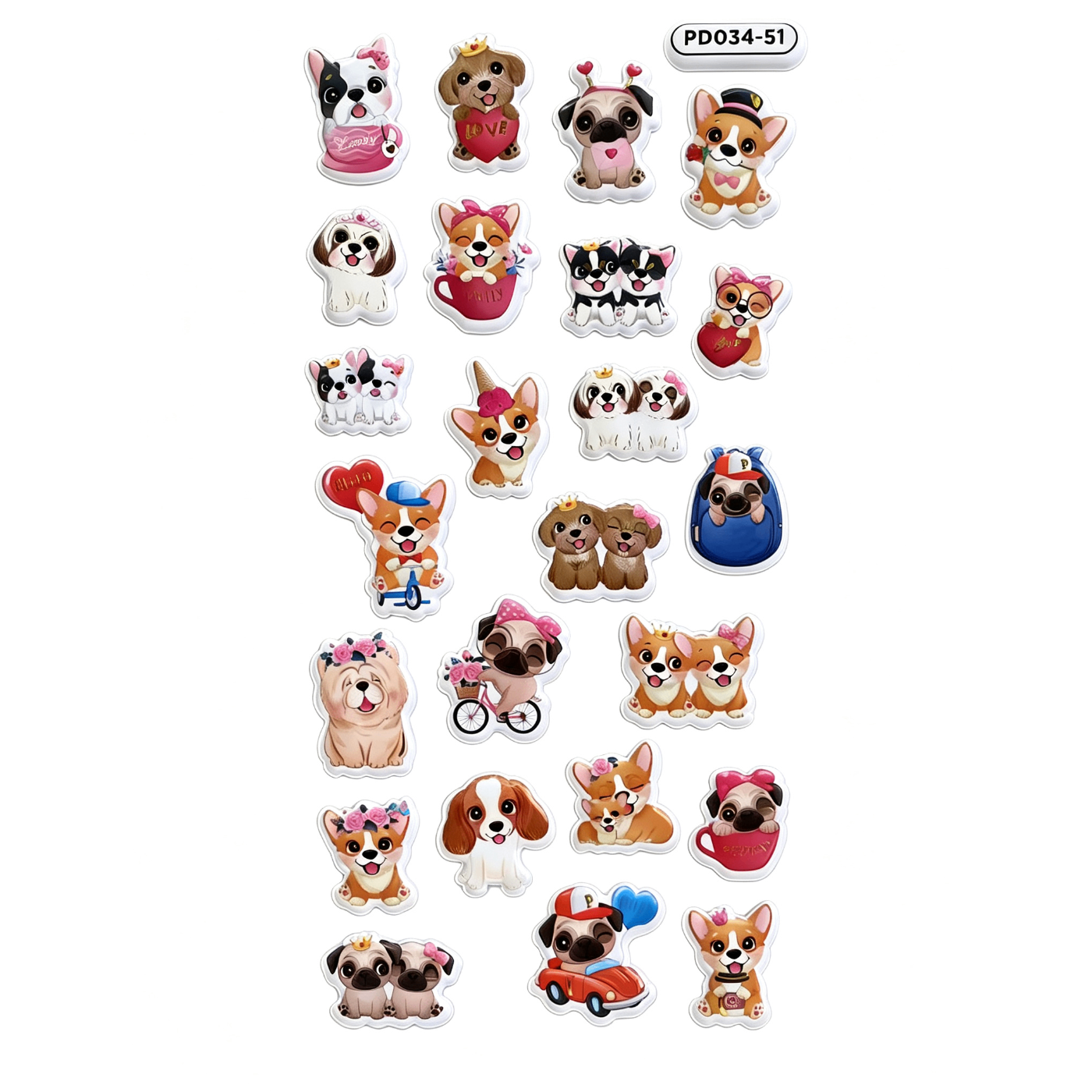 Adesivi 3D Puff "Happy Puppies" – Collezione Cuccioli Kawaii