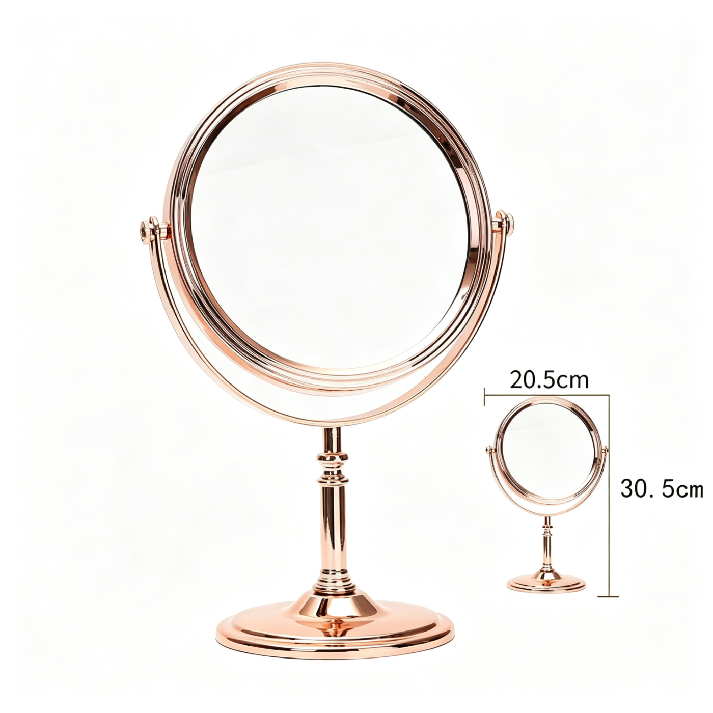 Specchio da Trucco da Tavolo Bifacciale - Rotazione 360°, Oro Rosa