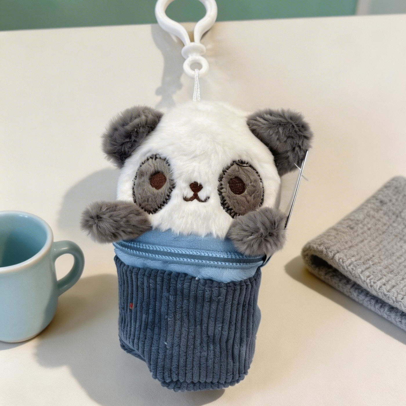 Peluche Portachiavi Animali in Sacco a Pelo (12cm) - Clip per Zaino e Borsa
