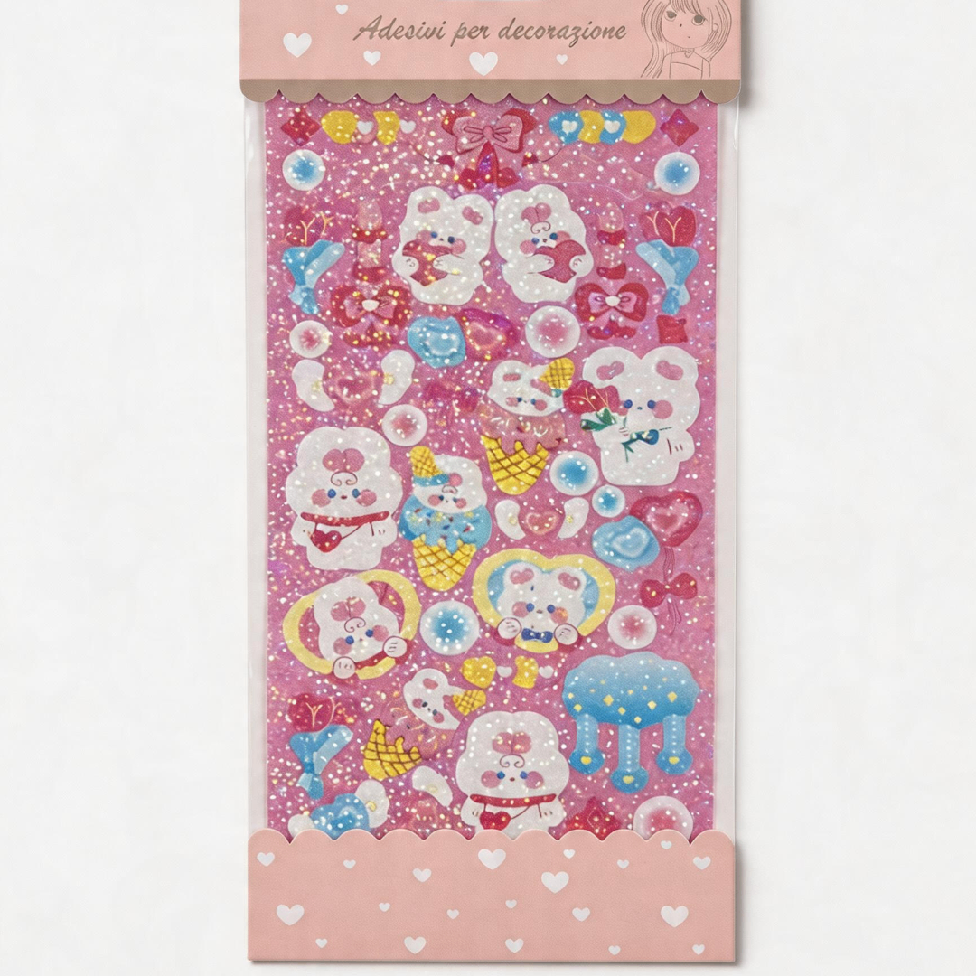 Stickers Kawaii Glitter Rosa | Adesivi Decorativi per Agenda e Diario