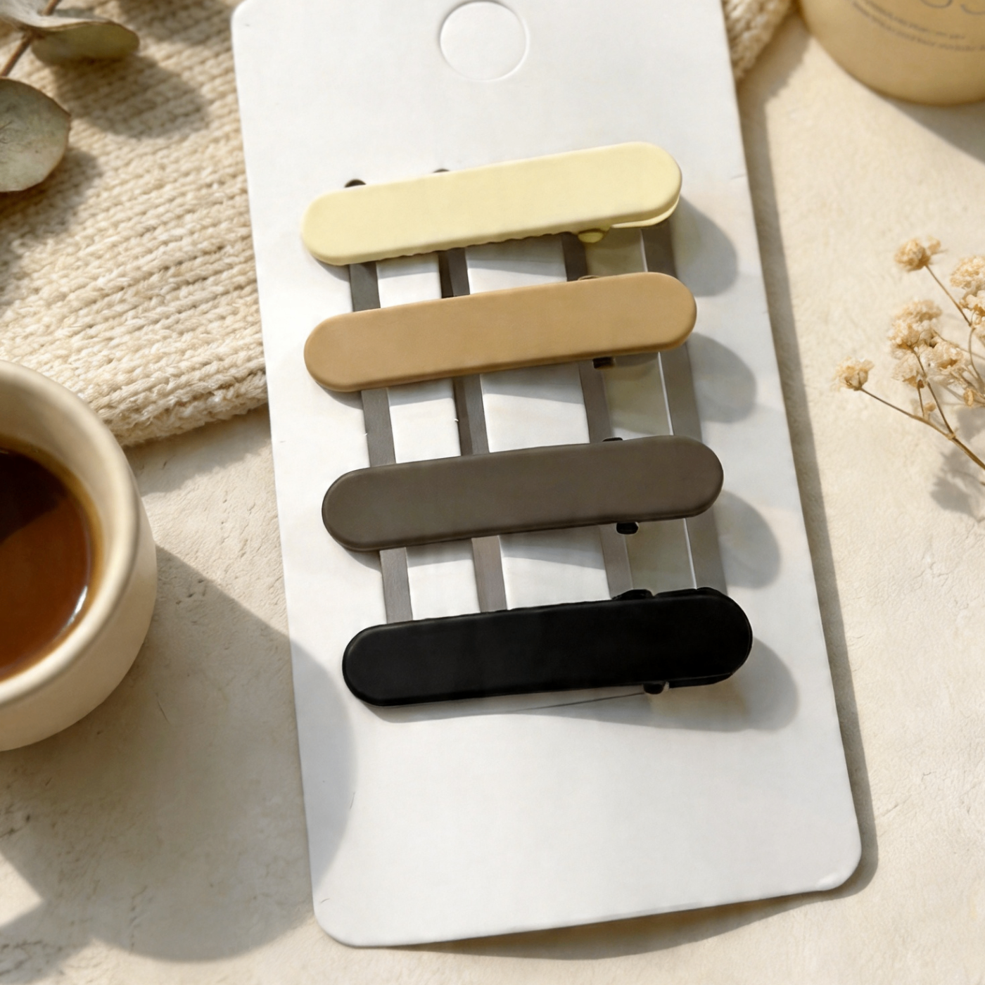 Set 4 Mollette per Capelli Opache - Fermagli Eleganti Color Terra