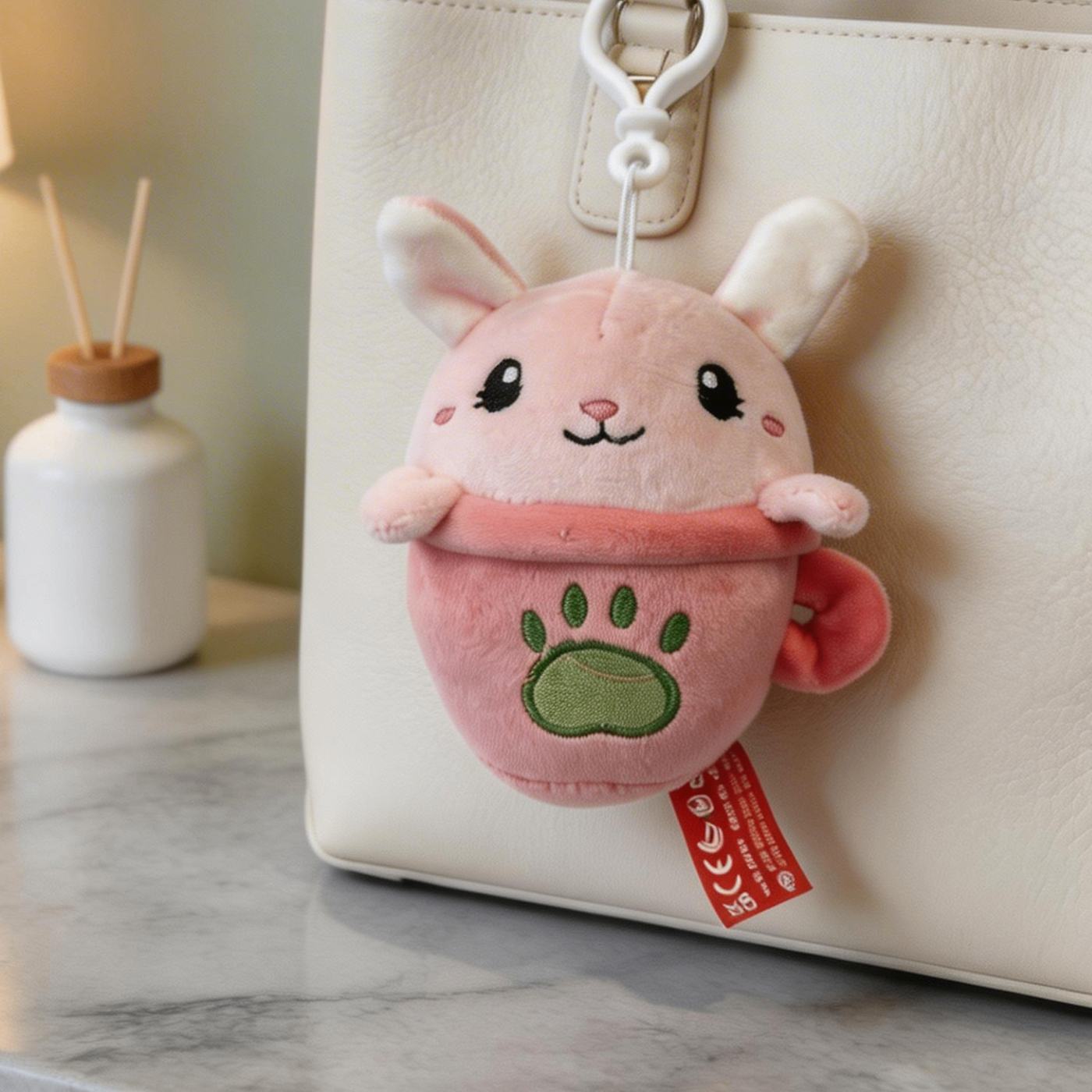 Peluche Portachiavi Animaletti in Tazza da Tè - Ciondolo per Borsa