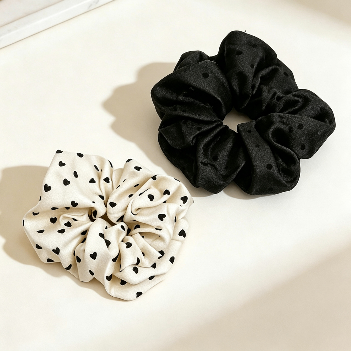 Scrunchie a Pois Bianco e Nero - Accessorio Capelli Donna