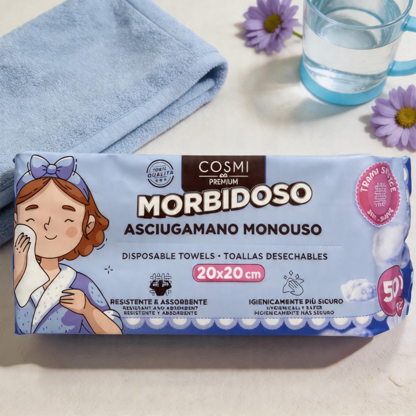 Set 50 Asciugamani Monouso - 100% Viscosa, Morbidoso Skincare 20x20cm