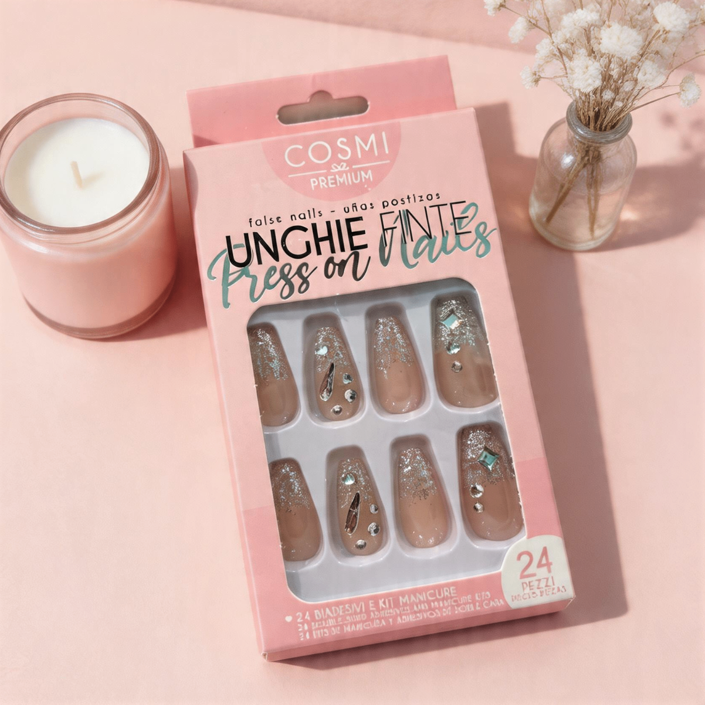 Unghie Finte Ballerina Media - Effetto Glitter Brillante