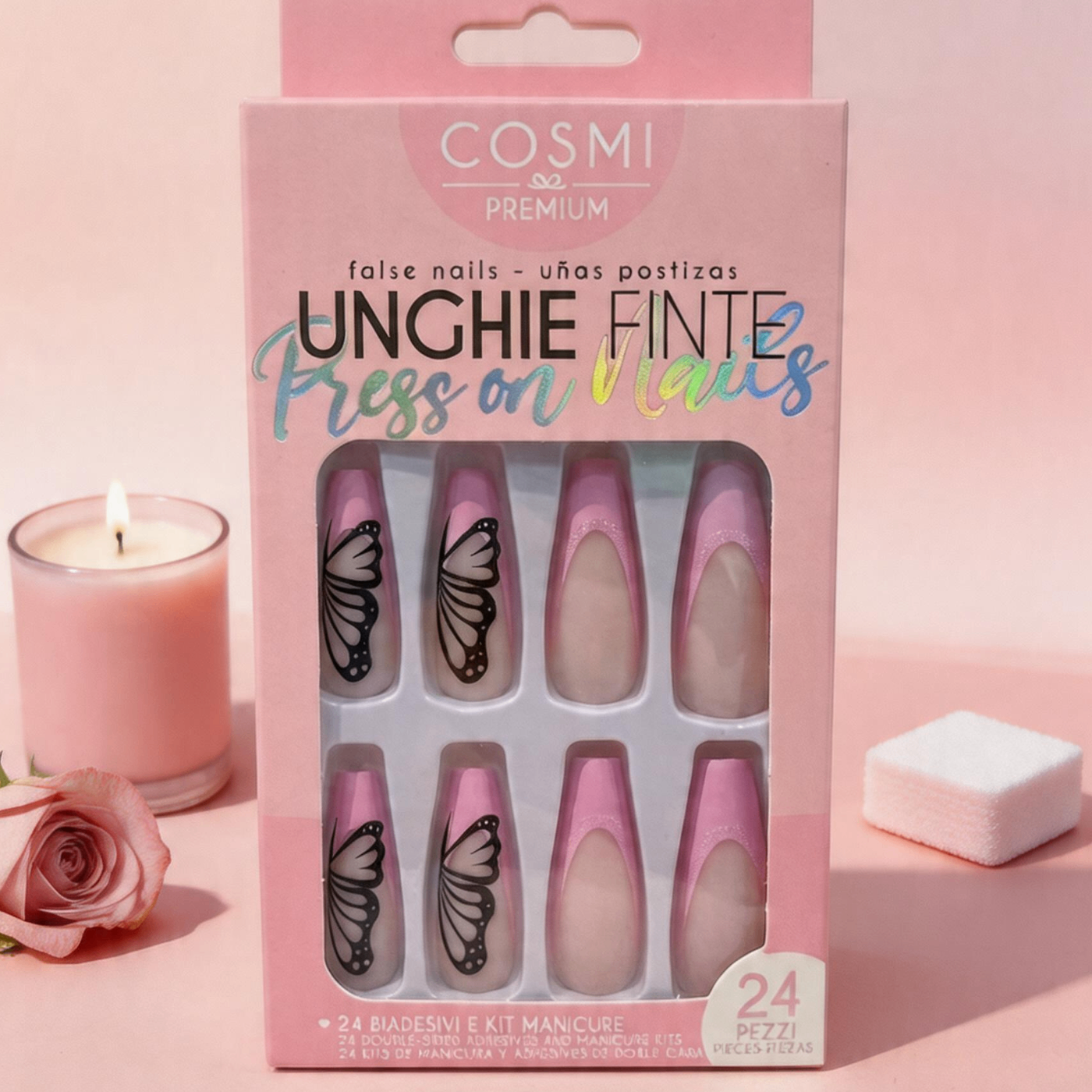 Unghie Finte Ballerina - Design Farfalla e French Rosa