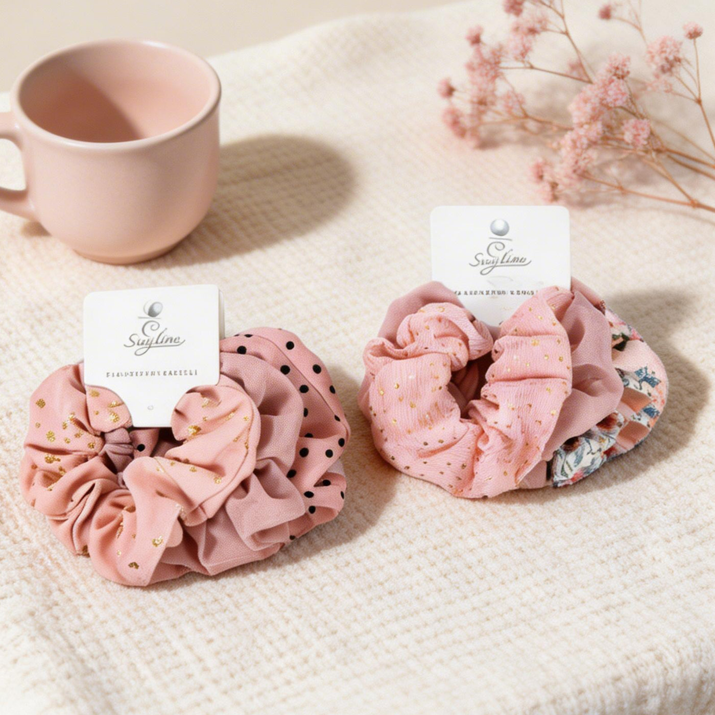 Set 3 Scrunchies Rosa Assortiti - Elastici Floreali e Chiffon