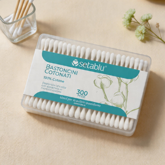 Set 300 Cotton Fioc  - 100% Cotone con Asta in Carta