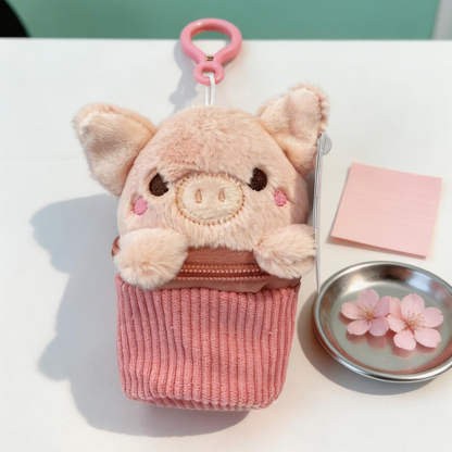 Peluche Portachiavi Animali in Sacco a Pelo (12cm) - Clip per Zaino e Borsa