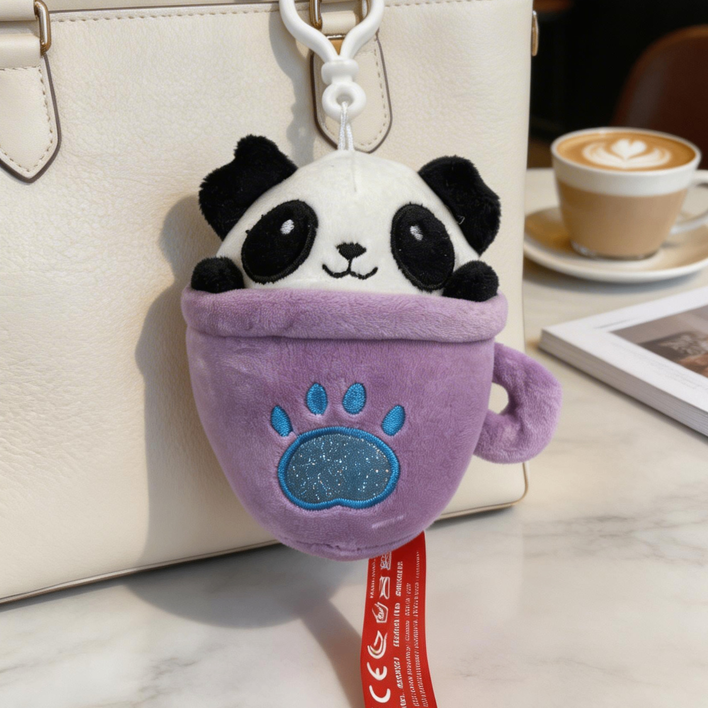 Peluche Portachiavi Animaletti in Tazza da Tè - Ciondolo per Borsa