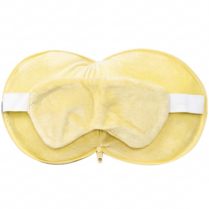 Cuscino da Viaggio Cane Giallo "Pudding" 2-in-1 - Peluche Morbido con Mascherina Integrata