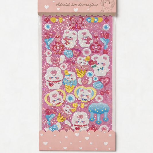 Stickers Kawaii Glitter Rosa | Adesivi Decorativi per Agenda e Diario