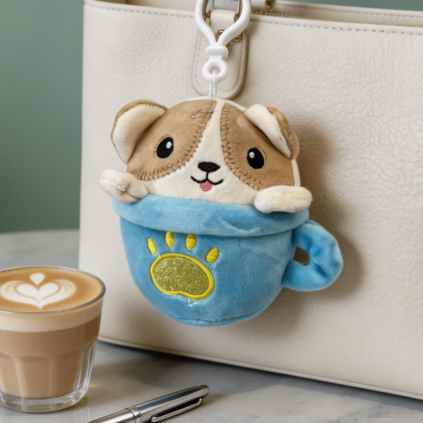 Peluche Portachiavi Animaletti in Tazza da Tè - Ciondolo per Borsa