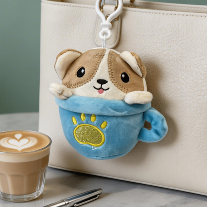 Peluche Portachiavi Animaletti in Tazza da Tè - Ciondolo per Borsa