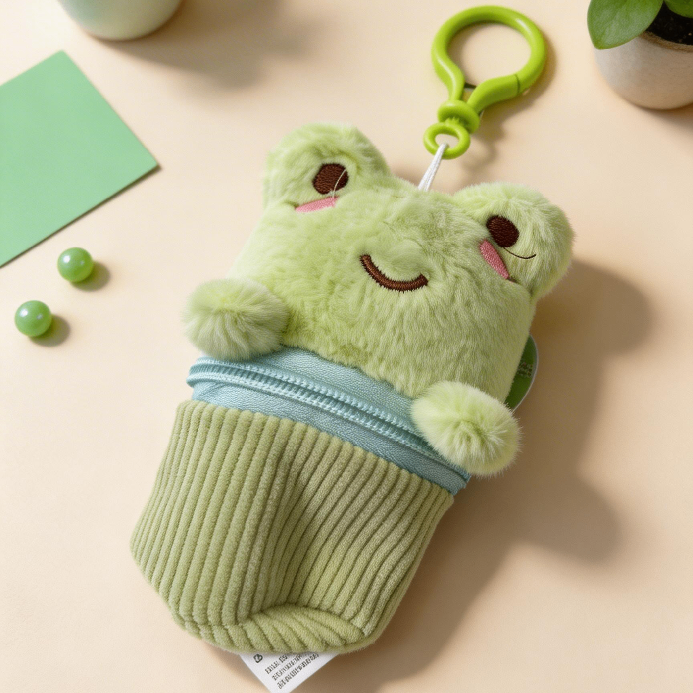 Peluche Portachiavi Animali in Sacco a Pelo (12cm) - Clip per Zaino e Borsa