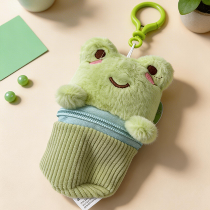 Peluche Portachiavi Animali in Sacco a Pelo (12cm) - Clip per Zaino e Borsa