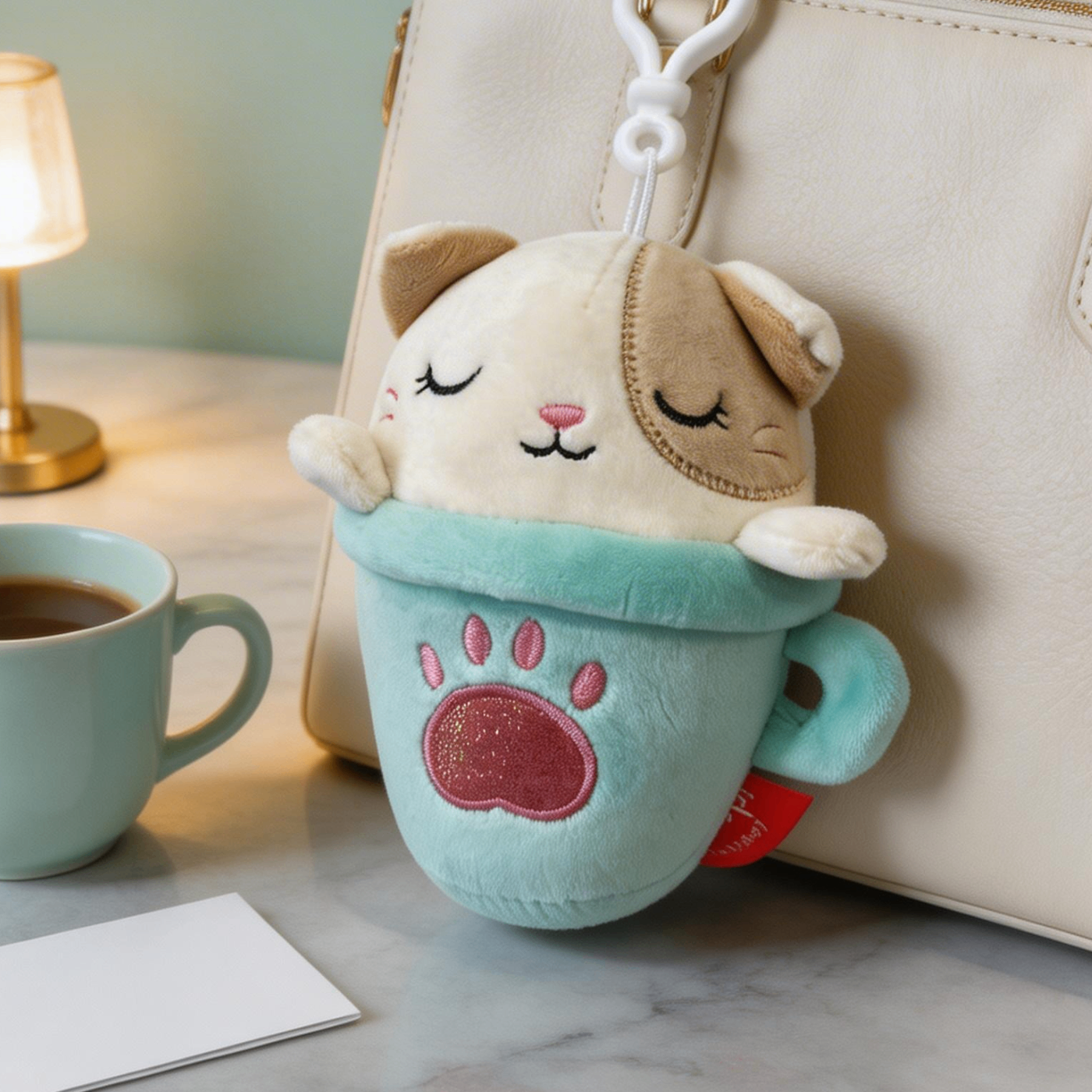Peluche Portachiavi Animaletti in Tazza da Tè - Ciondolo per Borsa