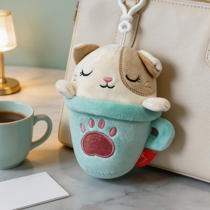 Peluche Portachiavi Animaletti in Tazza da Tè - Ciondolo per Borsa