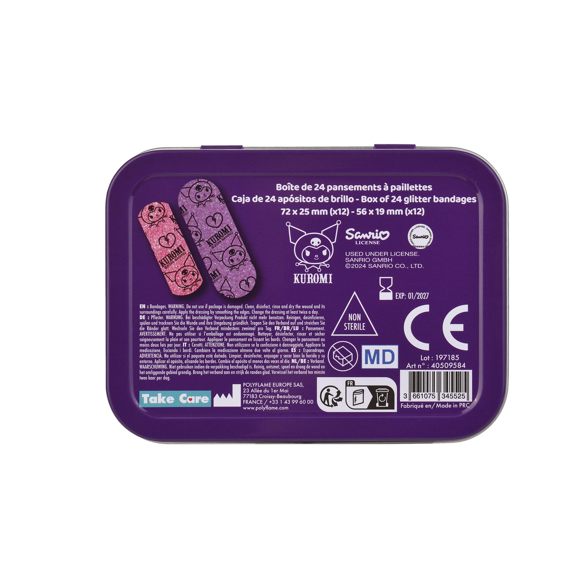 HK KUROMI GLIT BAND AIDS METAL BOX
