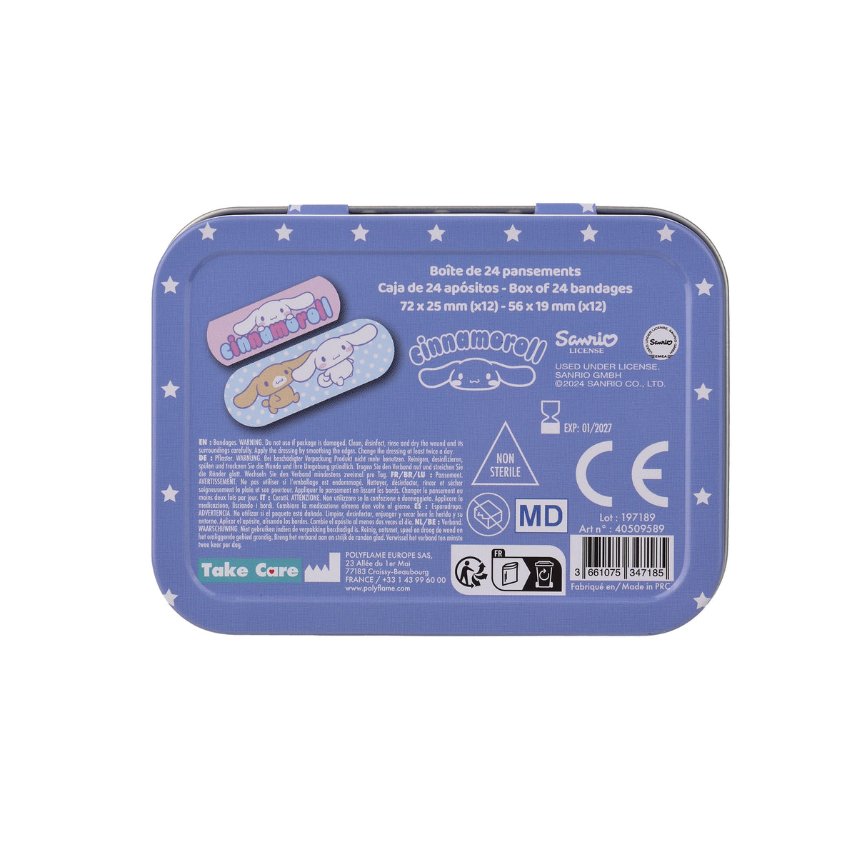 HK CINNAMOROLL BANDAIDS METAL BOX