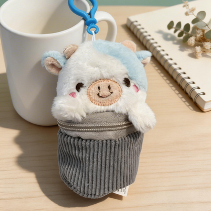 Peluche Portachiavi Animali in Sacco a Pelo (12cm) - Clip per Zaino e Borsa