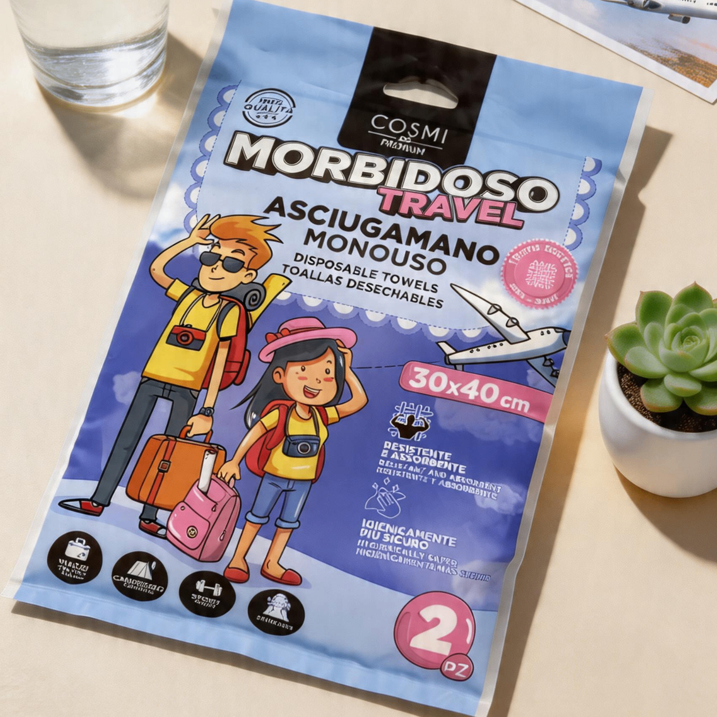 Set 2 Asciugamani da Viaggio Monouso 30x40cm - Morbidoso Travel