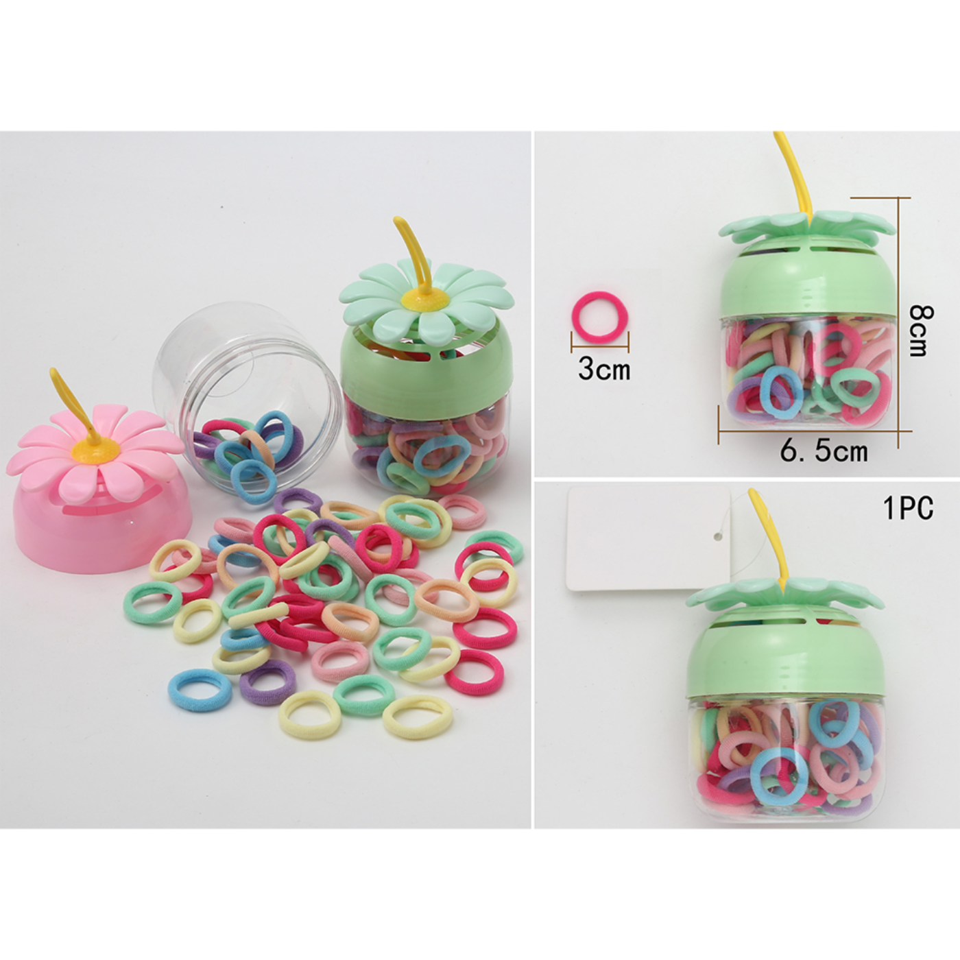 Set Elastici Capelli Colorati in Barattolo Margherita – Morbidi e Senza Metallo