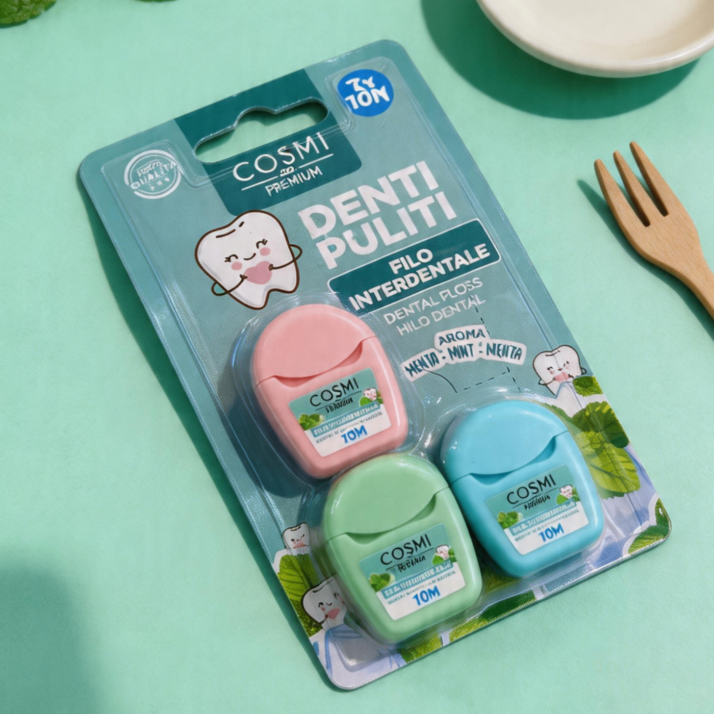 Mini Filo Interdentale 3 Pezzi x 10m - Aroma Menta Fresca