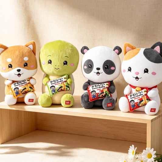 Peluche Kawaii con Ramen Noodle - Cane, Gatto e Panda Super Squishy