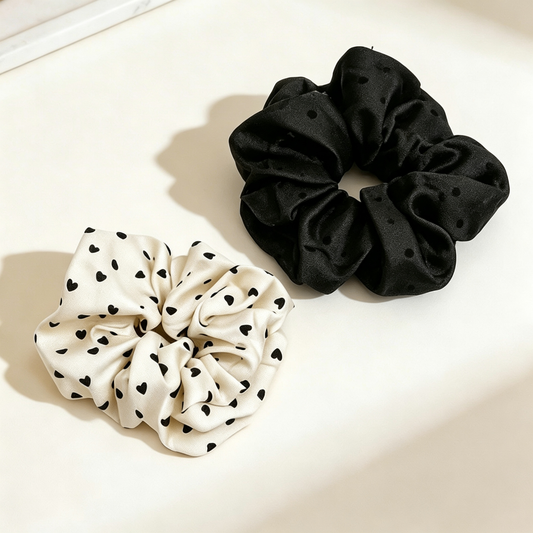 Scrunchie a Pois Bianco e Nero - Accessorio Capelli Donna