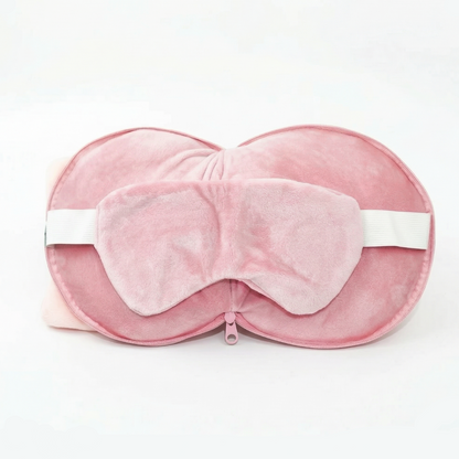 Cuscino da Viaggio Volpe Rosa 2-in-1 - Peluche Morbido con Mascherina Integrata