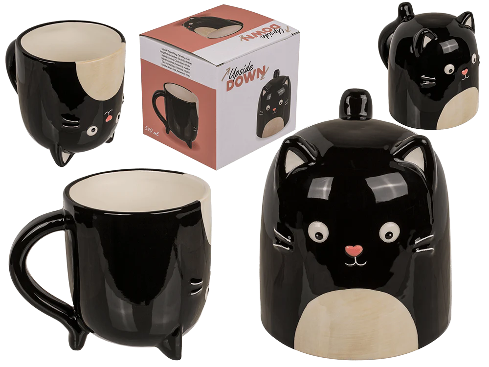 Mug Gatto Nero Capovolto 500ml - Tazza in Dolomite