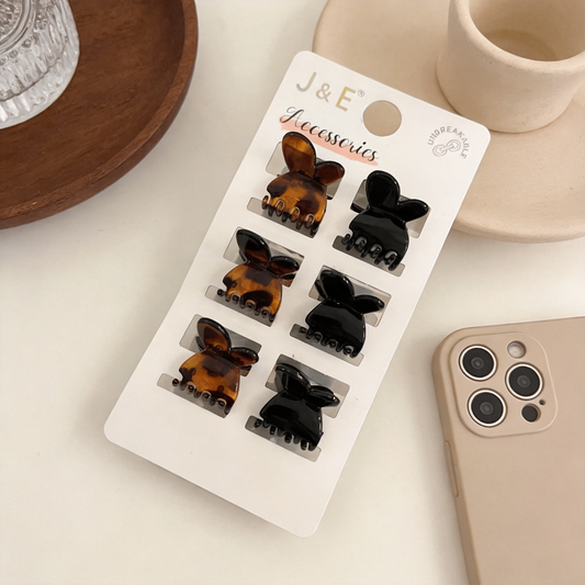 Set 6 Pezzi Mini Mollettine per Capelli 2.5cm - Tartaruga e Nero