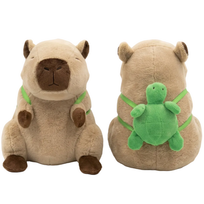 Capibara Peluche 25cm con Zainetto Tartaruga - Animale Morbido Kawaii