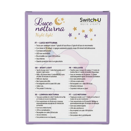 Lampada led notturna  unicorno – 7 colori, timer, usb