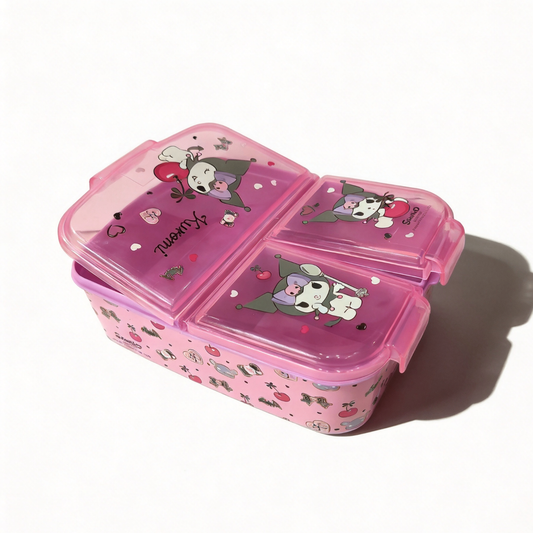 Bento Box Kuromi con 3 scomparti porta merenda scuola 18x13.5x5.5 cm - vista frontale