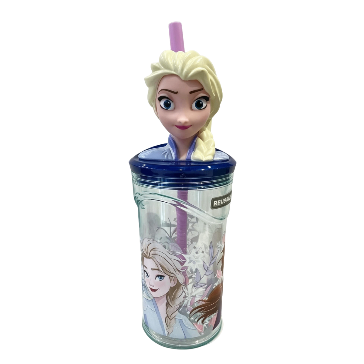 Bicchiere 3D Frozen Elsa 360ml con cannuccia - vista frontale
