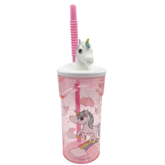 Bicchiere 3D Unicorno 360ml con cannuccia - vista frontale