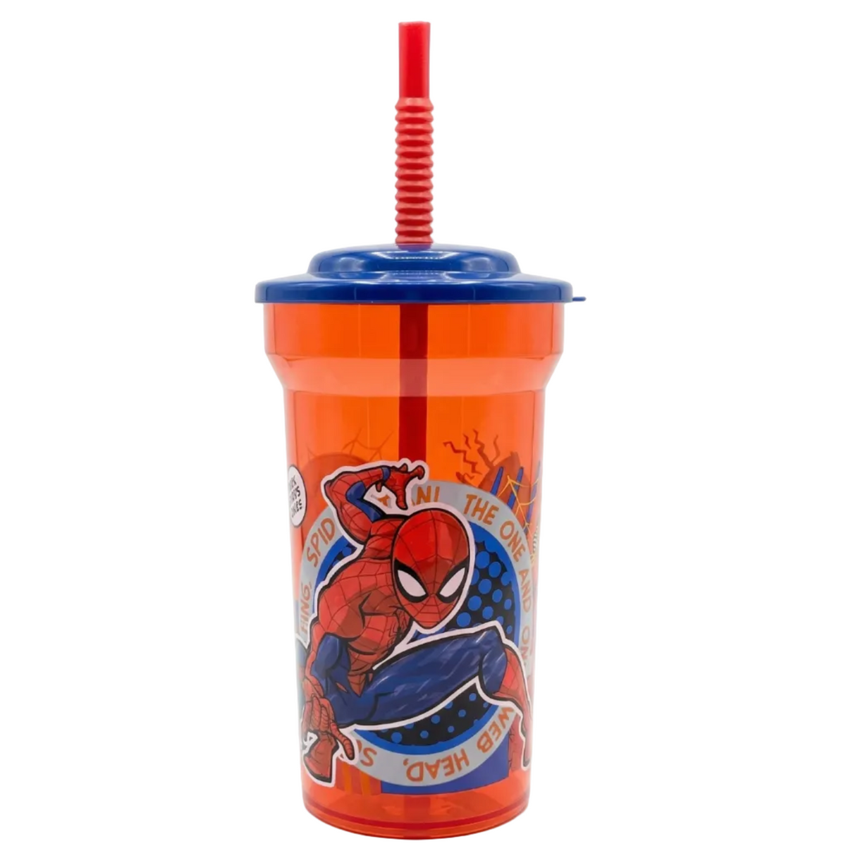 Bicchiere Spiderman 460ml con coperchio e cannuccia - vista frontale
