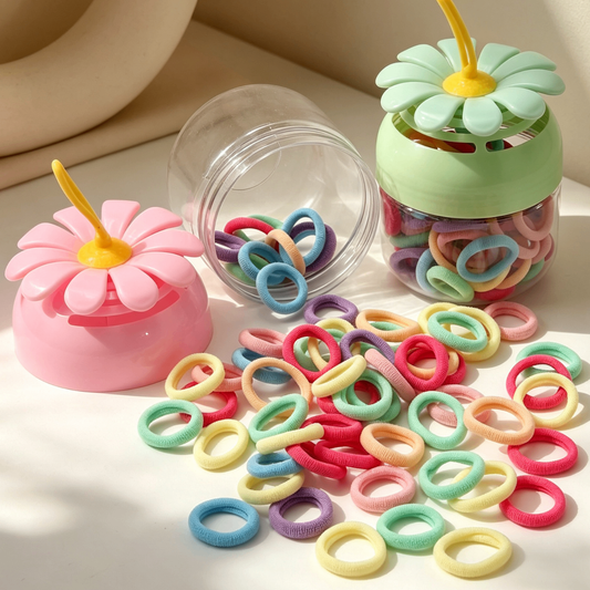 Set Elastici Capelli Colorati in Barattolo Margherita – Morbidi e Senza Metallo
