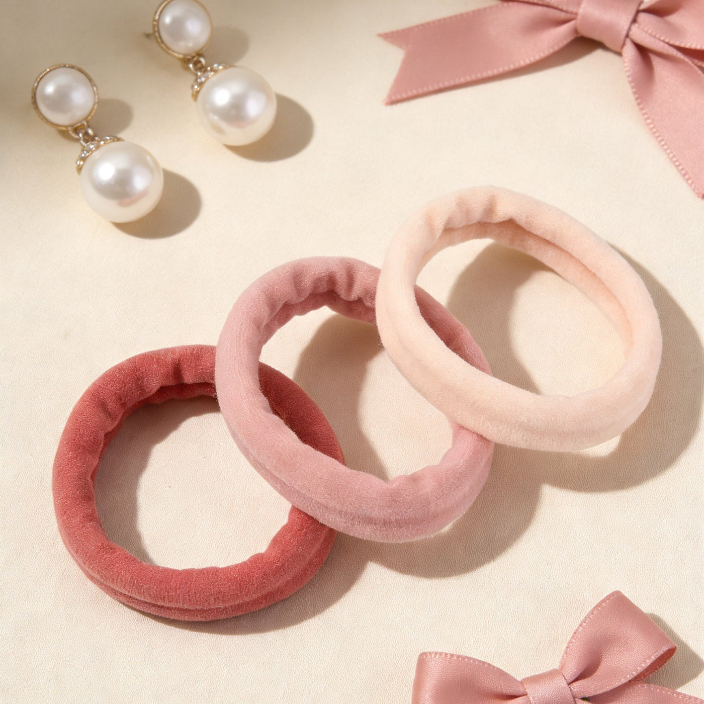 Set di 3 Elastici in Velluto – Rosa e Nero