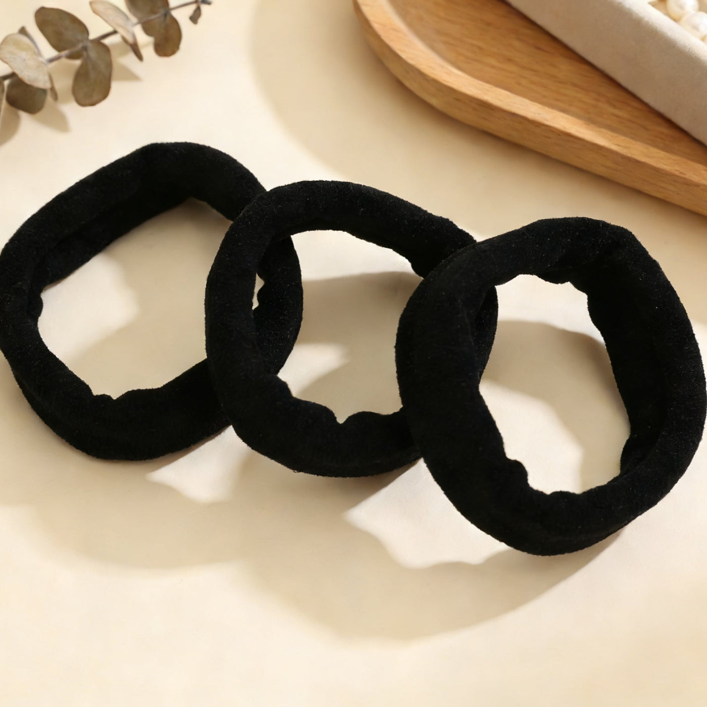 Set di 3 Elastici in Velluto – Rosa e Nero