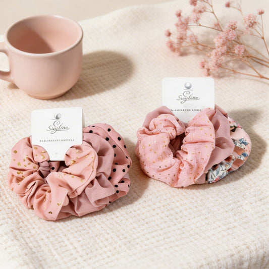 Set 3 Scrunchies Rosa Assortiti - Elastici Floreali e Chiffon